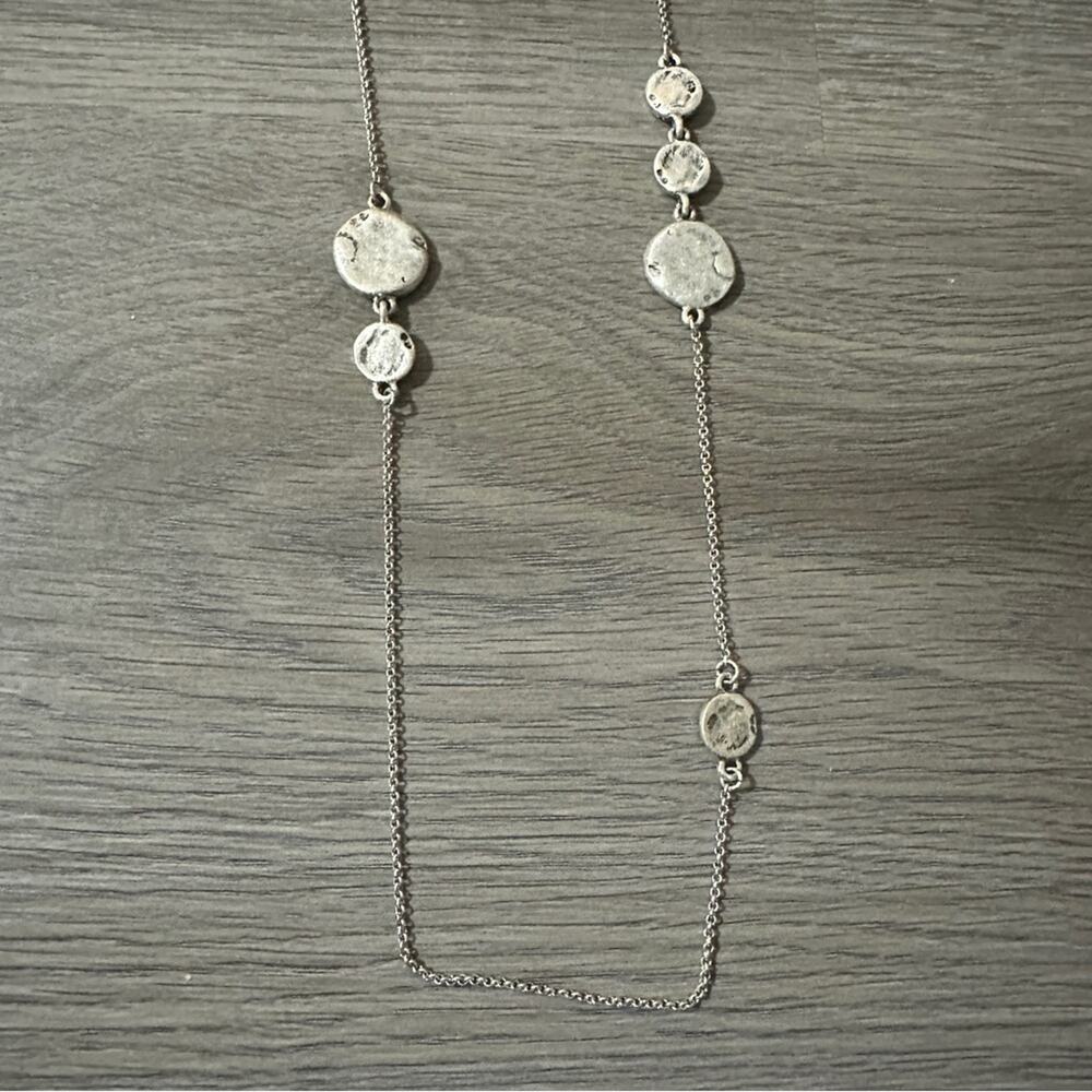 Silver Toned Chain &‎ Disc 17" Long Necklace Lobster Claw Clasp - Picture 3 of 5